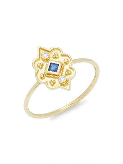 Amrapali 18k Yellow Gold, Blue Sapphire & Diamond Ring