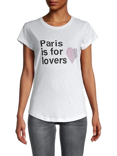 Zadig & Voltaire Paris Is For Lovers Embellished Cotton Blend Graphic Tee In Blanc