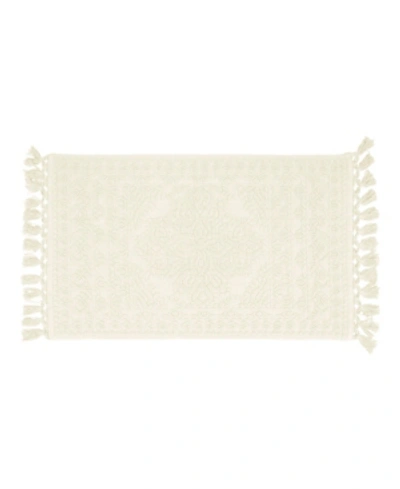 French Connection Nellore Fringe Cotton 17" X 24" Bath Rug Bedding In Ivory