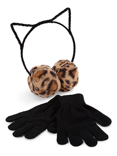 Capelli New York Girl's 2-piece Faux Fur Cat Earmuffs & Gloves Set In Natural