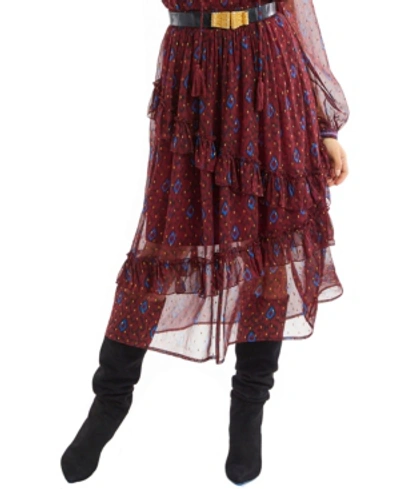 Allison New York Women's Metallic Ikat Ruffle Skirt In Burgundy