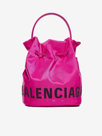 Balenciaga Wheel Xs Nylon Bucket Bag In Fuchsia