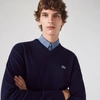 Lacoste Monochrome Cotton V Neck Sweater - M - 4 In Blue