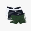 Lacoste 3 Pack Trunks With Large Croc Logo In Khaki/ Navy/white-multi In Blue