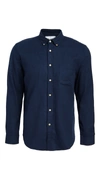 PORTUGUESE FLANNEL TECA BRUSHED FLANNEL BUTTON DOWN SHIRT NAVY