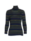 L Agence Harlee Merino Wool-blend Turtleneck Sweater In Olive Bronze Stripe