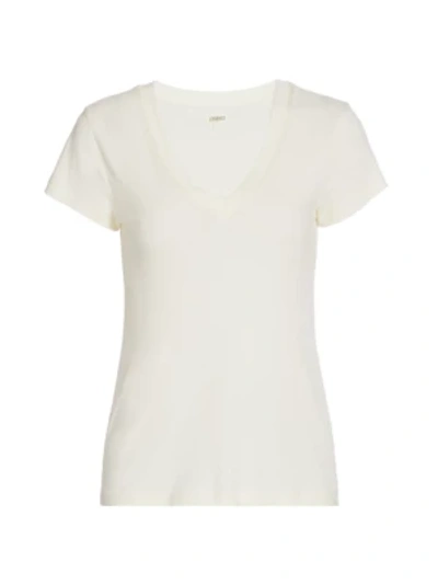 L Agence Becca V-neck Cotton Tee In Vintage White