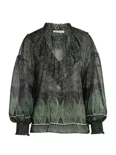 ALICE AND OLIVIA Julius Ruffle Blouson-Sleeve Tunic Top 