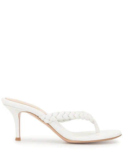 Gianvito Rossi 70mm Tropea Braided Leather Thong Sandal In White