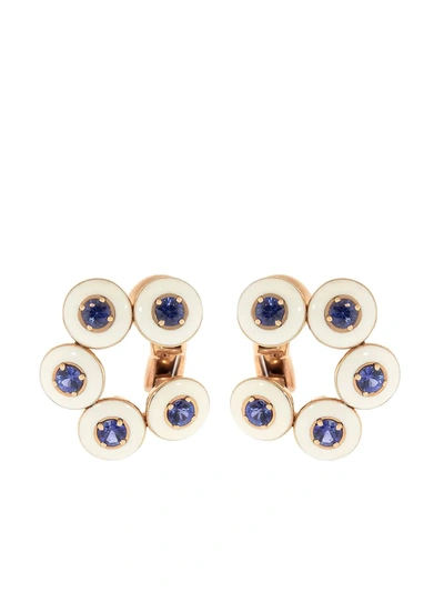 Selim Mouzannar 18kt Rose Gold Mina Sapphire And Enamel Earrings In White