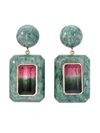RETROUVAI 18KT YELLOW GOLD, TOURMALINE AND SERPENTINE LOLLIPOP EARRINGS
