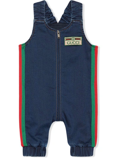 Gucci Babies' Web-embellished Logo Overalls In Blue