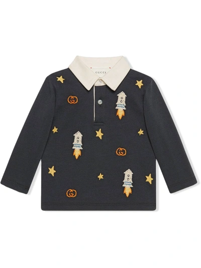 Gucci Babies' Rocket Embroidery Polo Shirt In Grey