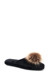 Patricia Green Daisy Pouf Slippers In Black/tan