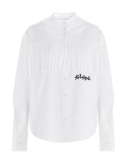 Palm Angels Logo Embroidered Fringed Shirt In White