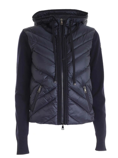 Moncler Hooded Wool Tricot & Nylon Down Jacket In Blue
