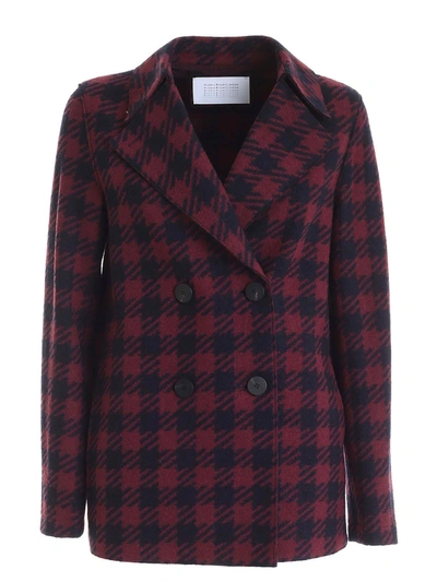 Harris Wharf London Houndstooth Jacket In Blue And Burgundy Color In Bordeaux