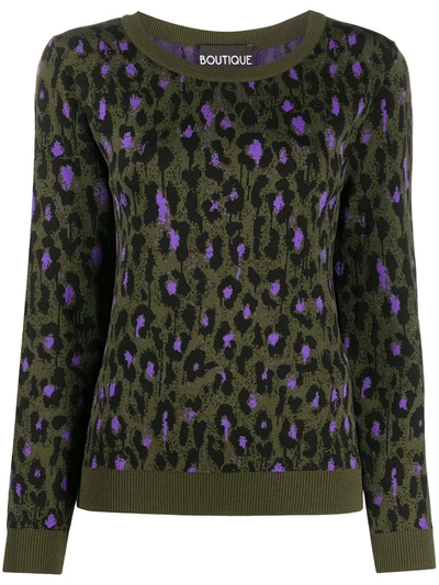 Boutique Moschino Leopard Print Knitted Top In Green