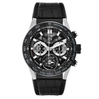 Pre-owned Tag Heuer Black Titanium Carrera Tourbillon Chronograph Car5a8y Men's Wristwatch 45 Mm