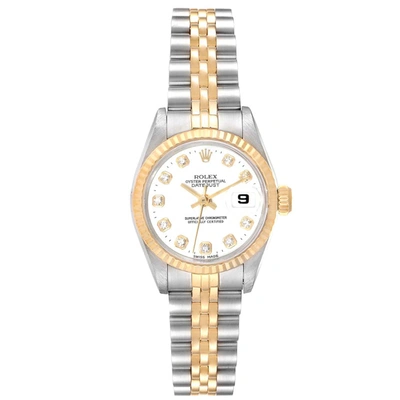 Pre-owned Rolex White Diamonds 18k Yellow Gold And Stainless Steel Datejust 69173 Women's Wristwatch 26 Mm