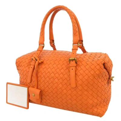 Pre-owned Bottega Veneta Orange Leather Intrecciato Satchel Bag