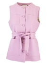 GUCCI WOOLEN AND SILK WAISTCOAT WITH BELT IN PINK
