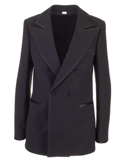 Gucci Woolen And Silk Double-breasted Jacket In Black