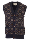 GUCCI GG WOOL VEST IN BLUE AND CAMEL