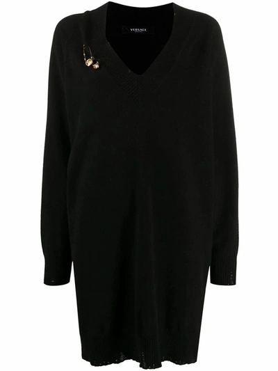 Versace Jumper Style Cashmere Blend Dress In Black