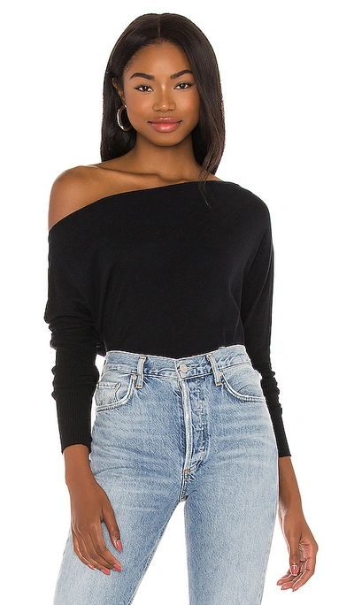 Enza Costa Cashmere Cuffed Off Shoulder Long Sleeve Top In Black