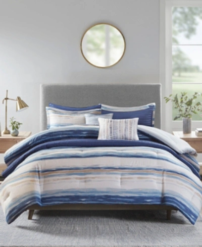 Madison Park Marina Printed Seersucker 8-pc. Comforter And Coverlet Set, Full/queen In Blue