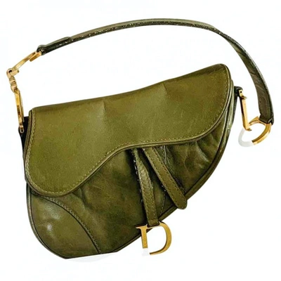 Pre-owned Dior Saddle Khaki Leather Handbags