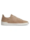 Ermenegildo Zegna Triple Stitch Suede Sneakers In Naturale