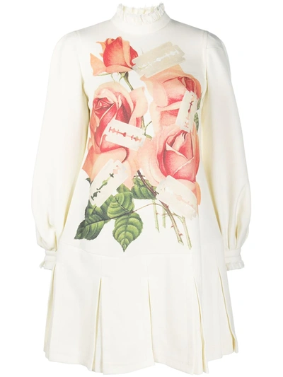 Undercover Rose And Razor-print Flared Dress In Neutrals