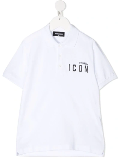 Dsquared2 Kids' Chest Icon Logo Print Polo Shirt In White