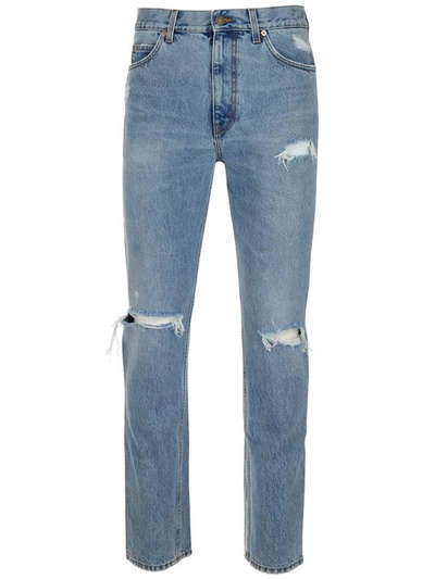 Gucci Ripped Eco Bleached Organic Denim Pant In Blue