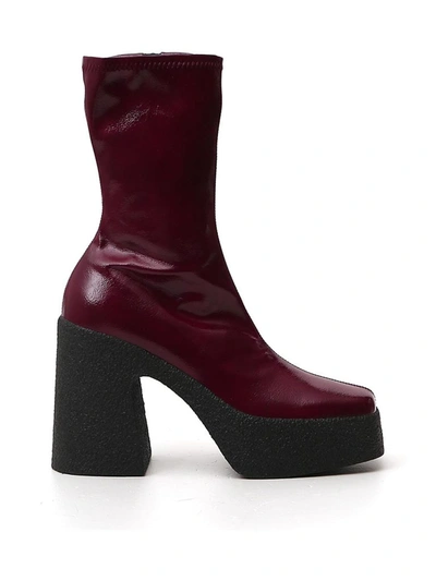 Stella Mccartney Patent Faux-leather Platform Ankle Boots In Burgundy