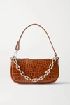 BY FAR RACHEL MINI CHAIN-EMBELLISHED CROC-EFFECT LEATHER SHOULDER BAG