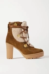 SEE BY CHLOÉ LEATHER-TRIMMED SUEDE AND SHEARLING ANKLE BOOTS