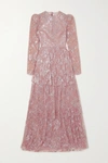 THE VAMPIRE'S WIFE THE UNREQUITED TIERED METALLIC LACE MAXI DRESS