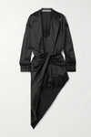 ALEXANDER WANG LAYERED DRAPED TWIST-FRONT LACE-TRIMMED SILK-SATIN PLAYSUIT