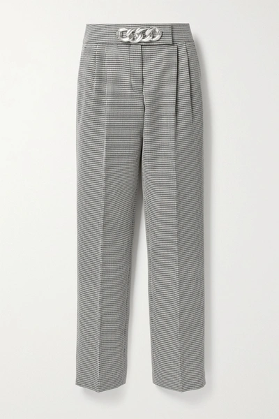 Alexander Wang Chain-embellished Houndstooth Wool-blend Straight-leg Trousers In Black/white