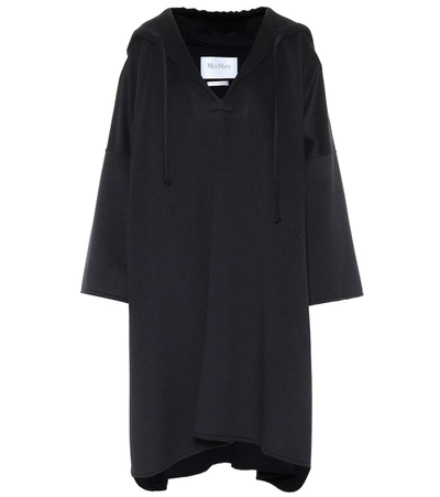 Max Mara Hooded Double Cashmere Cape In Blue