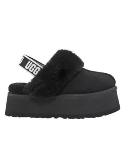 Ugg Shearling Platform Slingback Slippers In Black