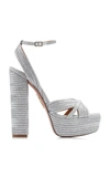 Aquazzura Sundance 140 Metallic Vegan Leather Platform Sandals In Silver
