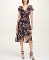 DKNY FLUTTER SLEEVE CHIFFON MIDI DRESS