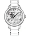 CITIZEN ECO-DRIVE WOMEN'S MINNIE STAINLESS STEEL & WHITE SILICONE BRACELET WATCH 36MM