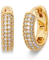 KATE SPADE GOLD-TONE SMALL PAVE HUGGIE HOOP EARRINGS, 0.62"