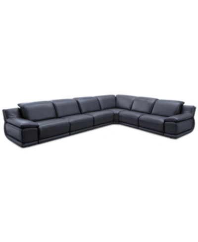 Furniture Daisley 6-pc. Leather "l" Shaped Sectional Sofa With 3 Power Recliners In Navy