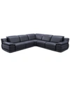 Furniture Daisley 5-pc. Leather "l" Shaped Sectional Sofa With 3 Power Recliners In Navy